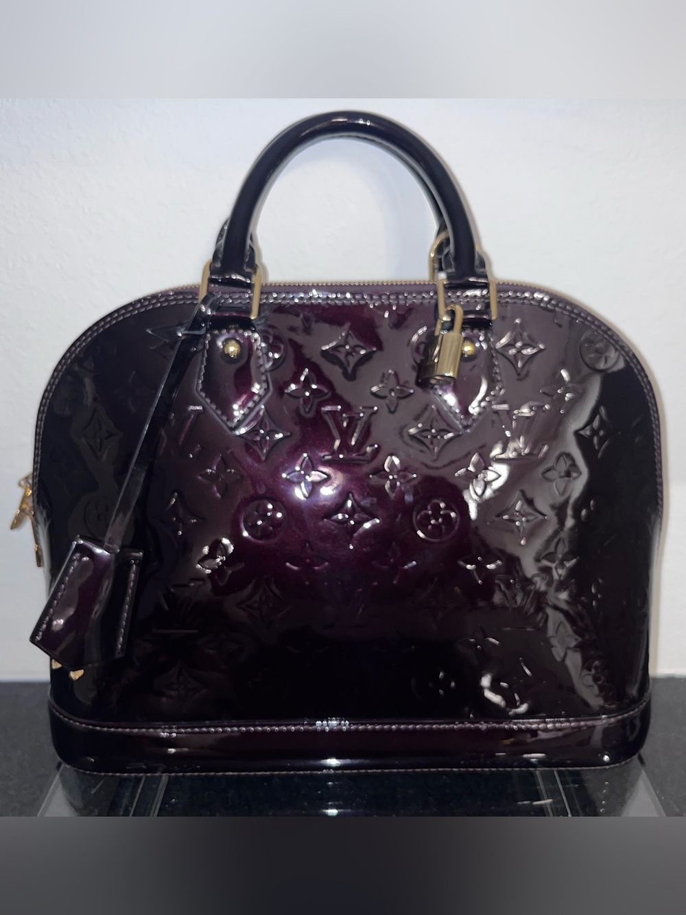 Louis Vuitton Vernis Alma BB Satchel in Plum Patent